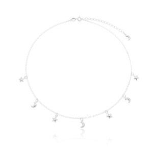 Colar De Prata Choker Lua e Estrela