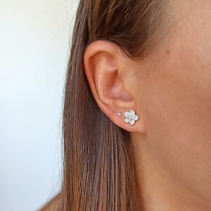 Brinco De Prata Flor Cravejada