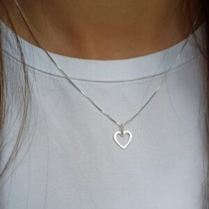 Colar De Prata Coração Achatado