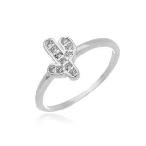 Anel De Prata Cacto Cravejado