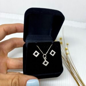 Conjunto De Prata Losango Cravejado