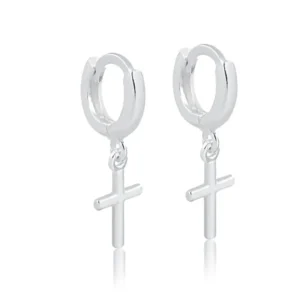 Brinco De Prata Argola Com Cruz