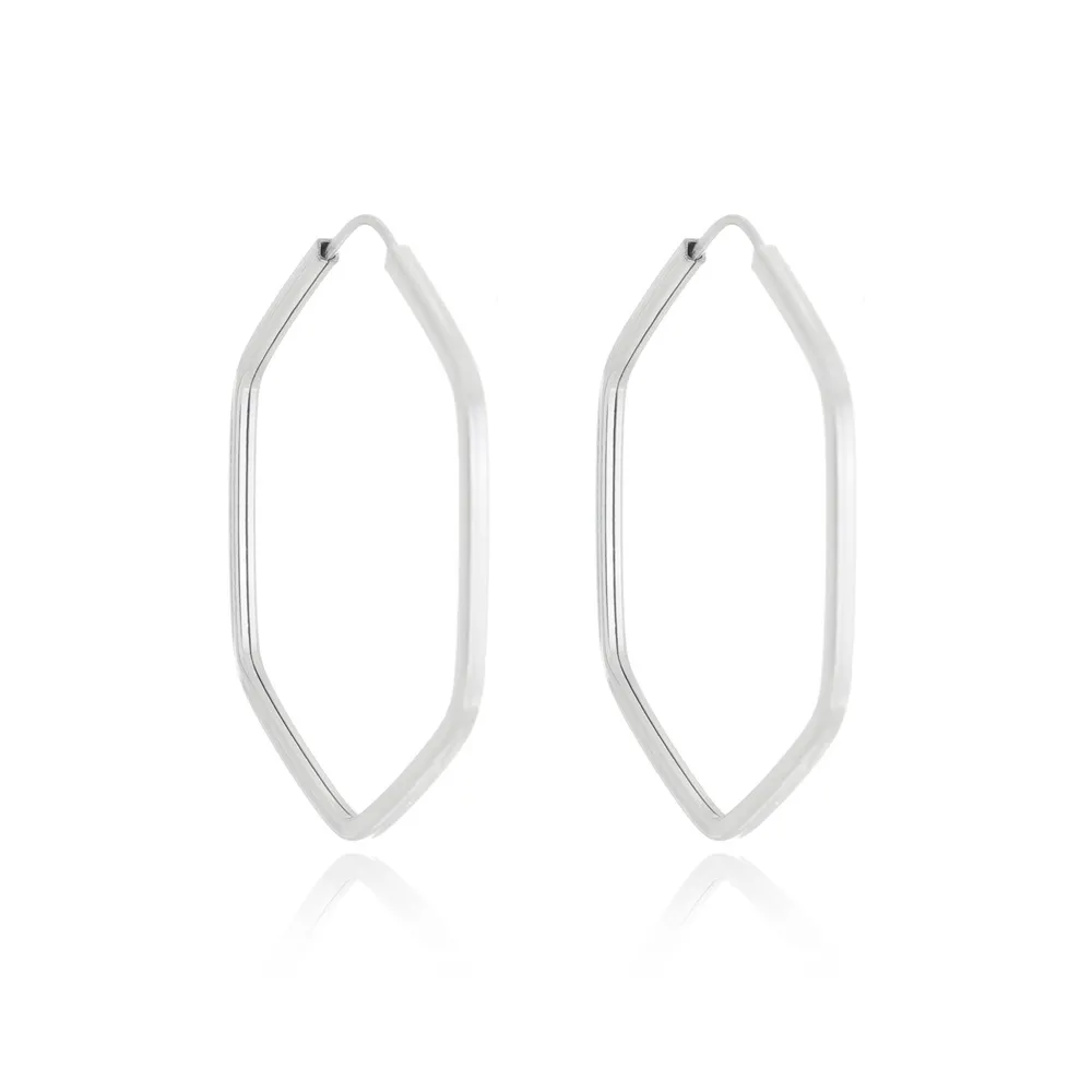 Brinco De Prata Argola Hexagonal