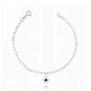 Pulseira De Prata Olho Grego Coração