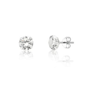 Brinco De Prata Zircônia Redonda 8mm